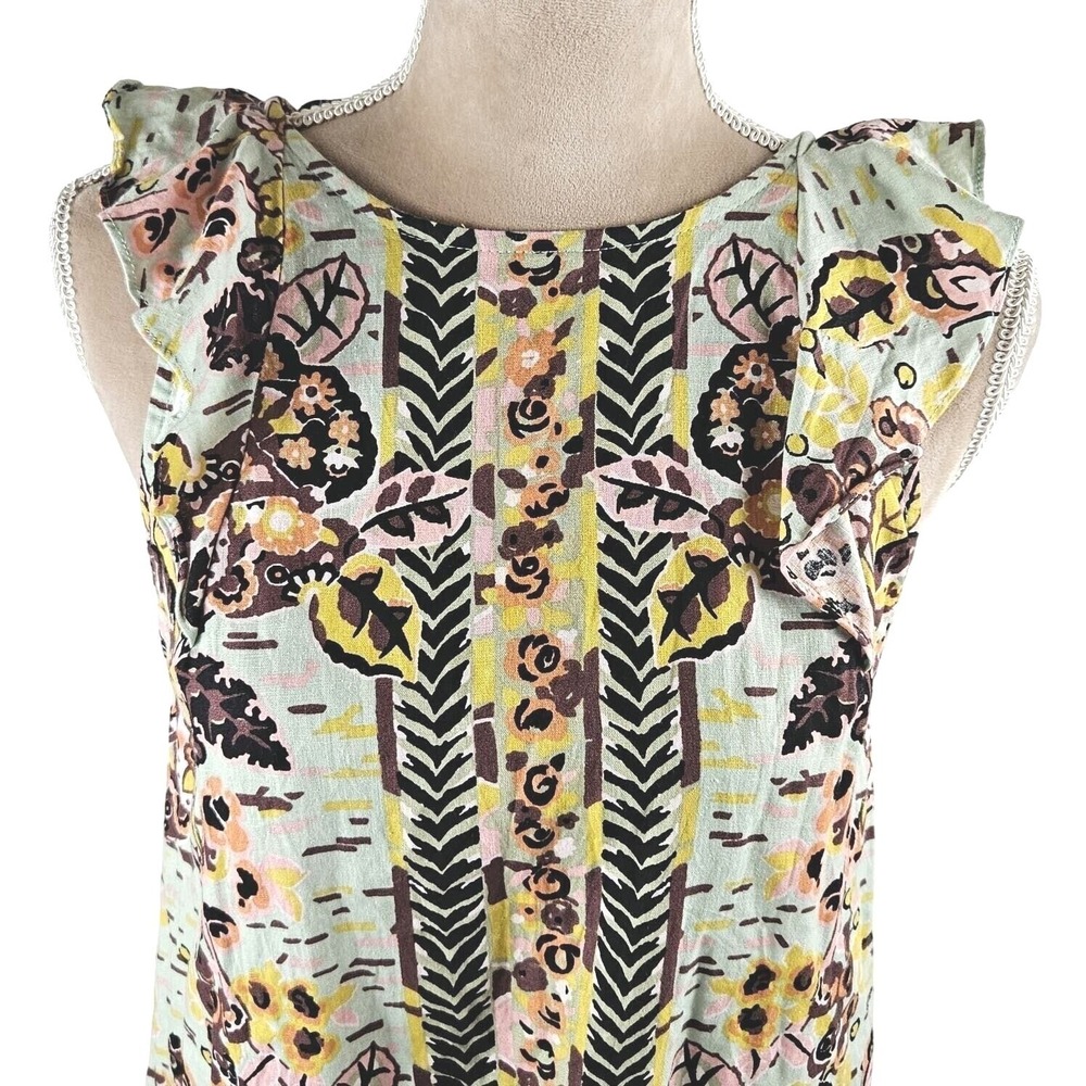 Free People Tunic Top Summer In Tulum Boho Floral Green Combo Peasant Sz XS - Picture 3 of 10